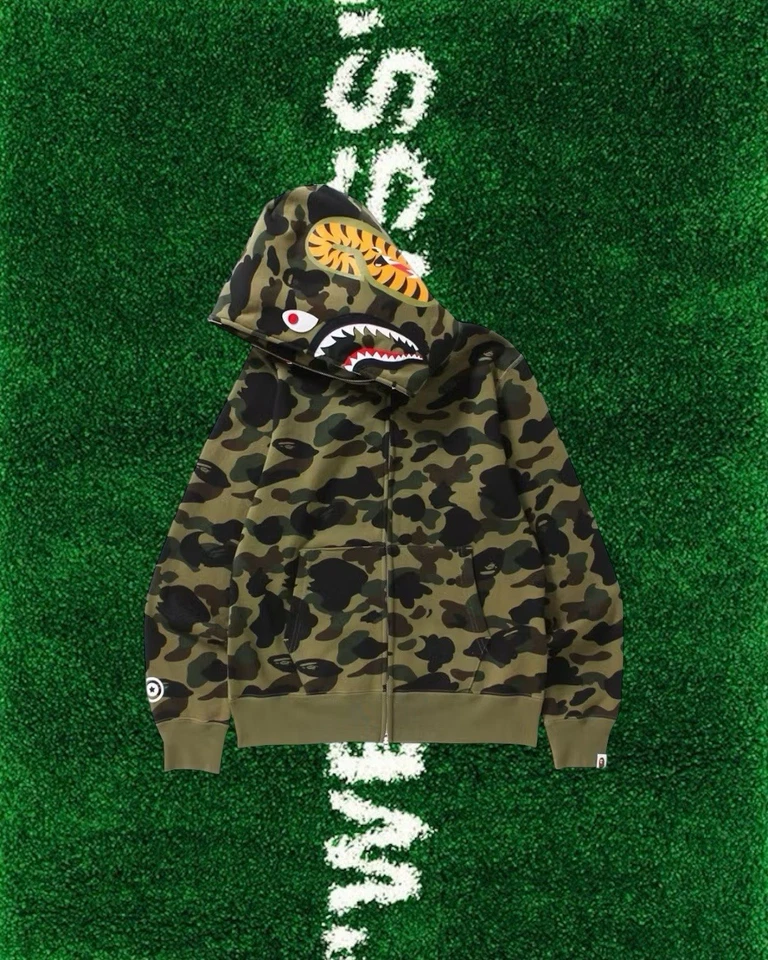 Moletom com capuz bape full zip up 1º marrom-areia camuflado tubarão - Imagem 2 de 3