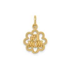 14k Yellow Gold Mom Pendant Charm for Women Flower Cutout Textured Symbolic Jewe