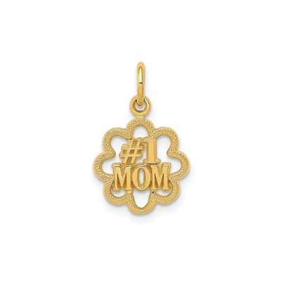 14k Gelbgold Mama Anhänger Charm für Frauen Blume Ausschnitt strukturiert symbolisch Schmuck