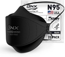 BNX N95 Mask NIOSH Certified MADE IN USA 1 Count Pack of 20 , Black