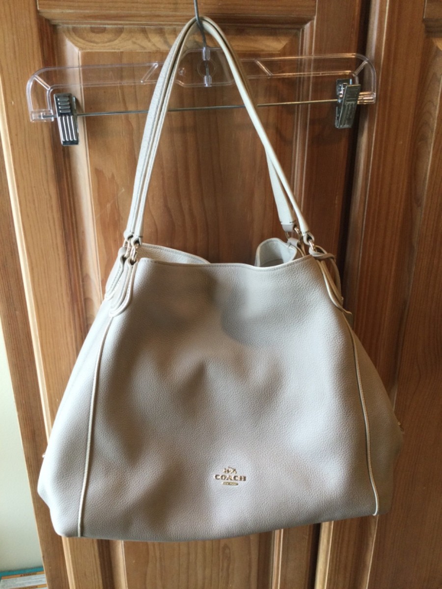 COACH Edie Leather Shoulder Bag #35926 Light Grey/Birch/Chalk