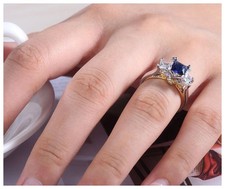 Blue and white three stone Ring - Silver - CZs - Size 6