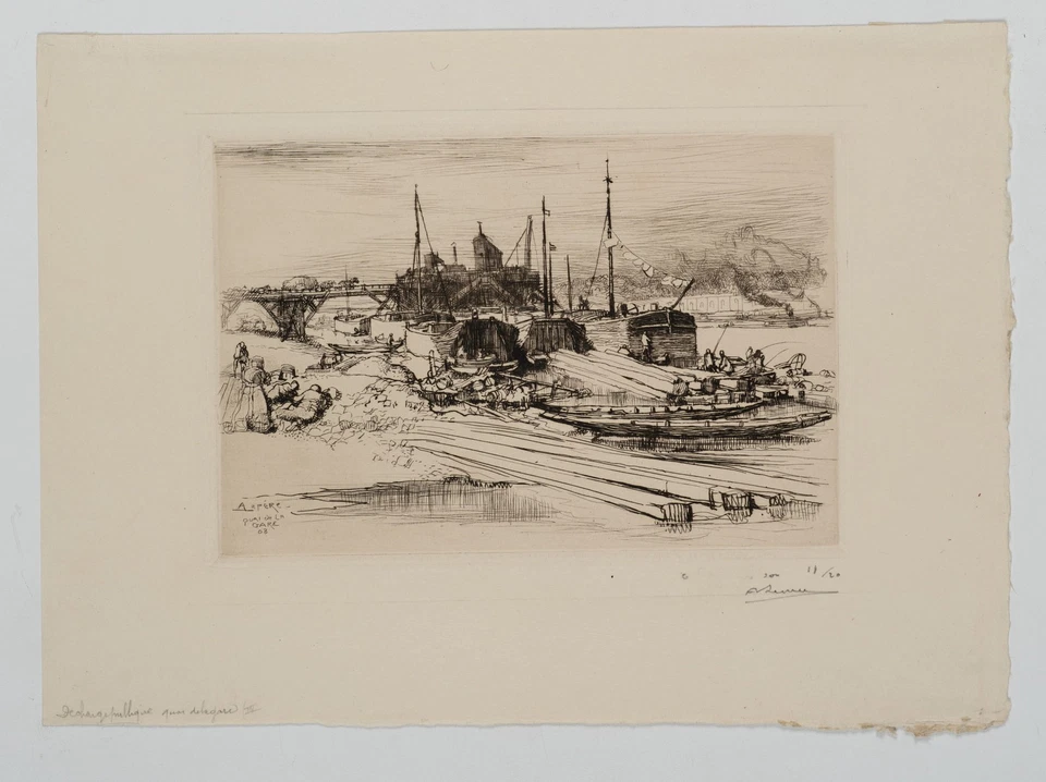 A. LEPÈRE (1849-1918), Quai De La Gare. Hafenszene, 1908, Radierung Realismus - Bild 2 von 4