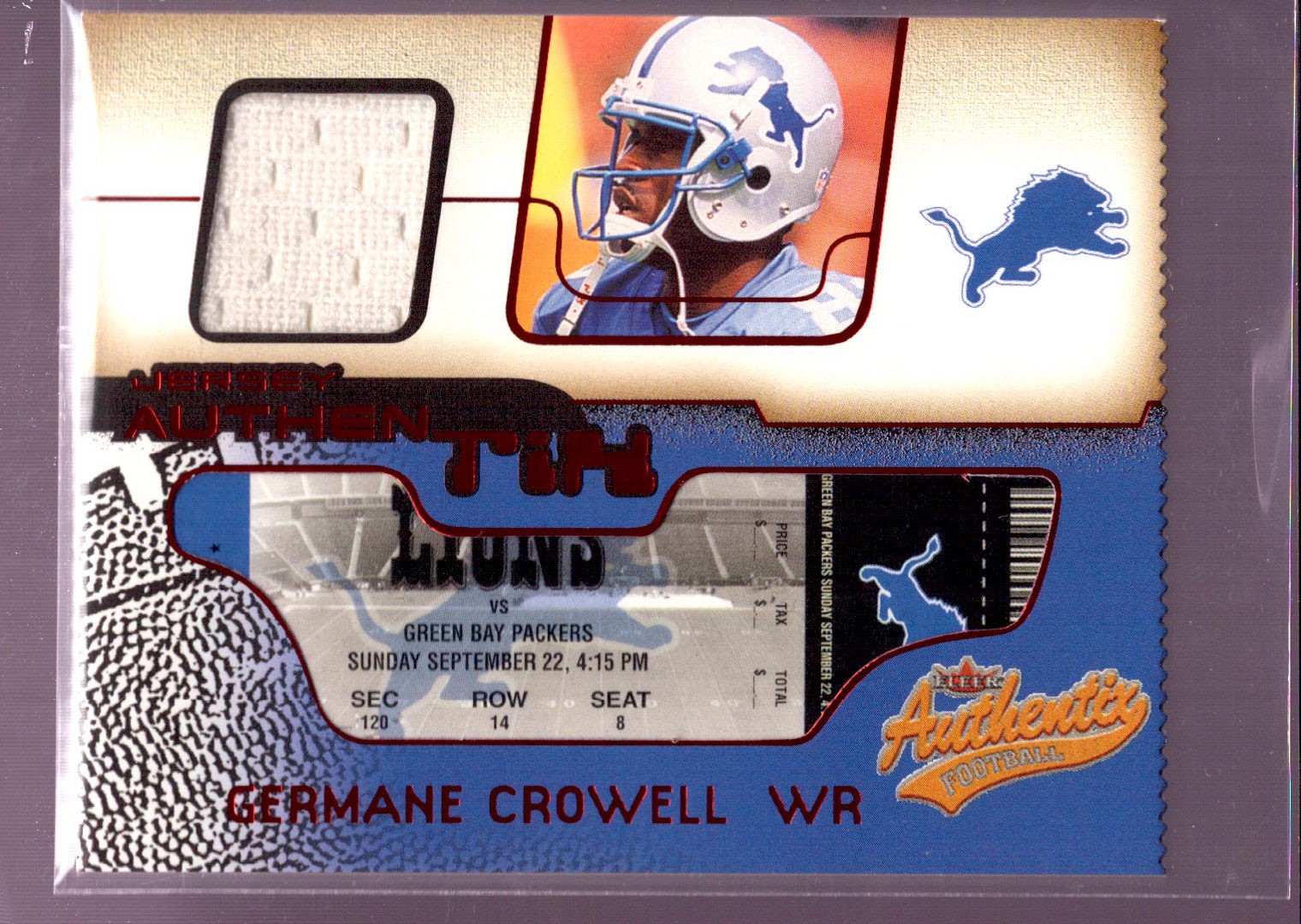 2002 Fleer Authentix #JA-GC Germane Crowell Jersey