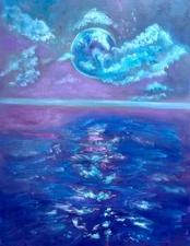 HAWAII ARTIST "BLUE MOON".  Original Oil  Signed,One of a Kind Hand Painted