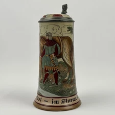 Antique Marzi & Remy 1622 Knight with Horse Beer Stein 0.5L Inlaid Lid