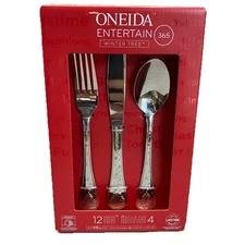 Oneida Winter Tree Stainless Flatware Christmas 12 Piece Set Service For 4 New