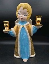 Vintage Christmas 1970s Ceramic Glazed Angel Taper Candlestick Holder 13" Tall