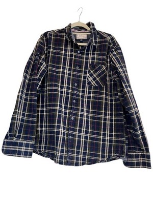 Flag & Anthem Madeflex Navy Green Plaid Flannel Shirt Men's Large 100% Cotton