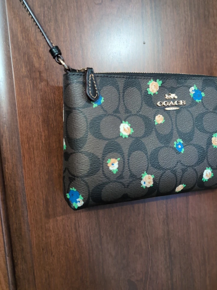 Bandolera Coach Popup Messenger con inserción de billetera. Floral marrón amarillo y azul Foto 2 de 4