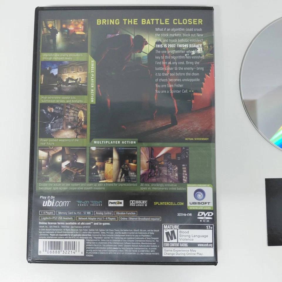 Splinter Cell Chaos Theory (Sony PlayStation 2, 2005) PS2 Disc and Case - Image 3 of 4