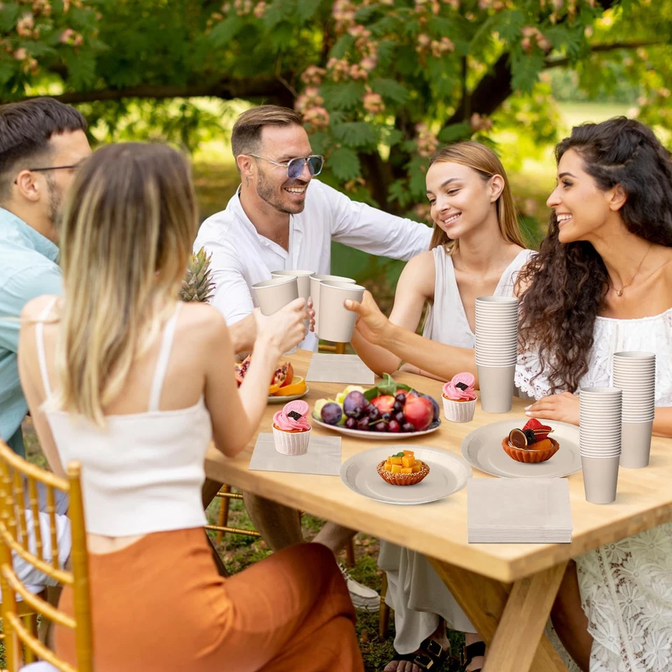 200 Piezas Platos de Papel Desechables Tazas y Servilletas Suministros de Fiesta Sirven 50 Tazas... Foto 3 de 4