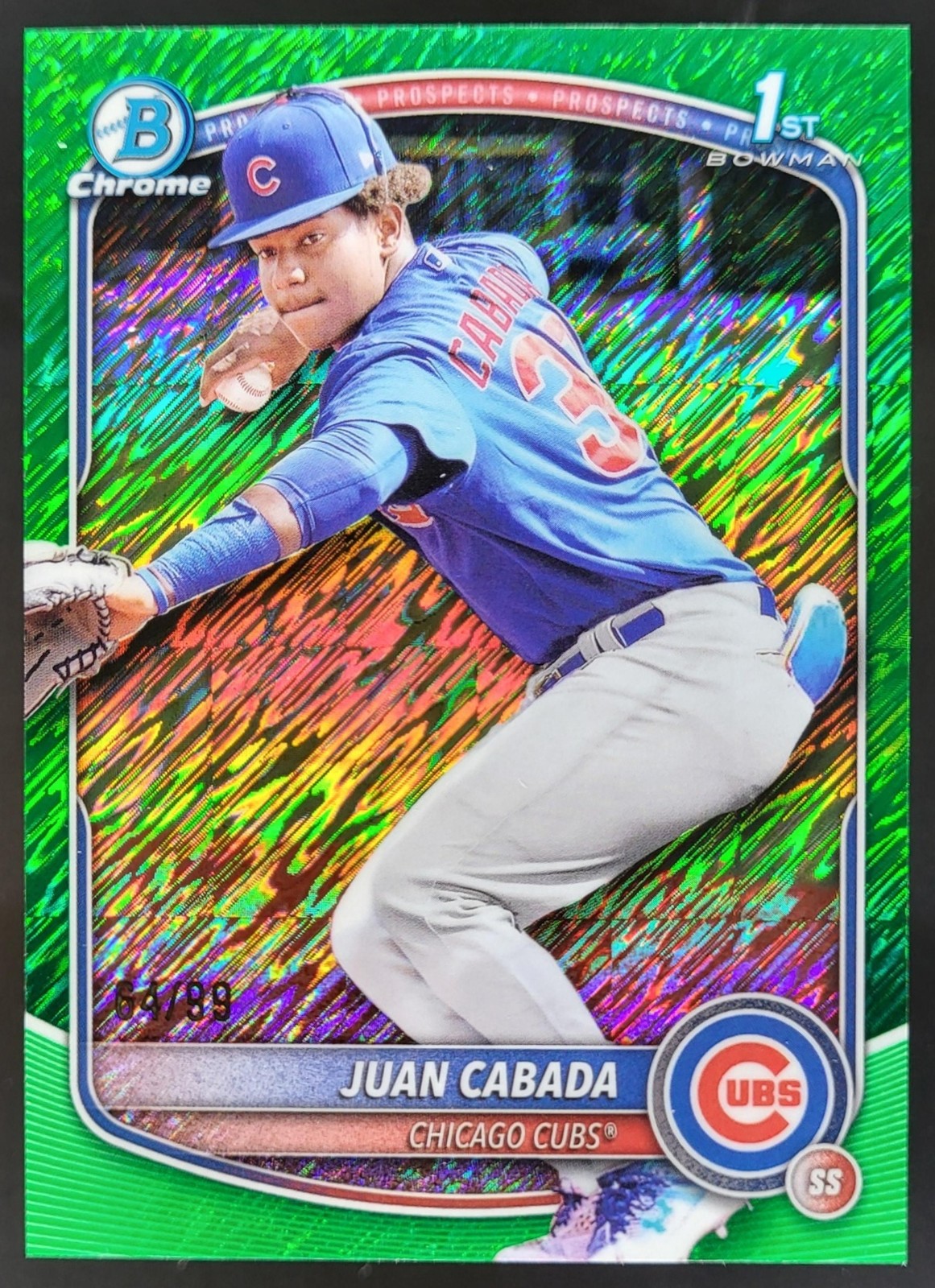 2025 Bowman Chrome Juan Cabada Green Shimmer Refractor /99 1st Prospect Cubs HD2