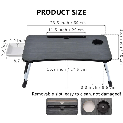 Foldable Wood Laptop Desk with Drawer, iPad Slot & Cup Holder, Fast Shipping. - 第 5/6 張圖片