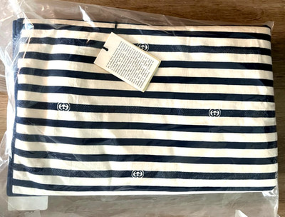 NWT GUCCI Made In Italy Interlocking Gg Logo Stripe Baby Blanket