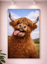 Funny Highland Cow Wall Art Farm Animal Portrait Choose Size Everwall Prints 07
