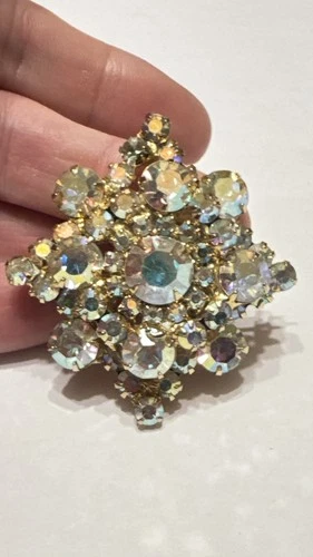 Juliana Jewelry D&E Aurora Borealis Cross Brooch Vintage Costume Jewelry 1.75 in