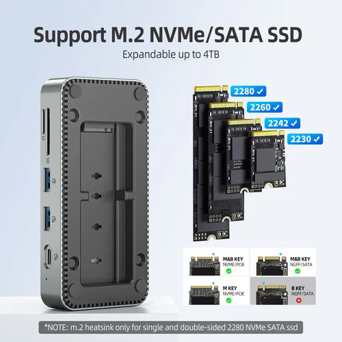 10 IN 1 M.2 NVMe SATA NGFF SSD-Gehäuse Adapter USB HUB Docking Stationen PD100W