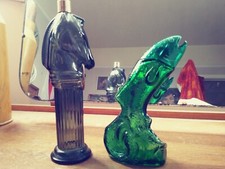 Avon Brown Glass Horse Empty Aftershave Bravado + Fish Vintage 1970's