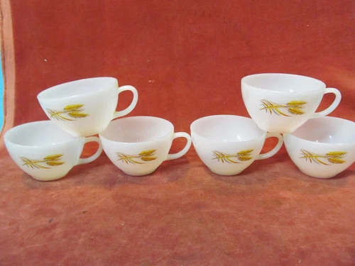 LOT OF 6 FIRE-KING GOLDEN WHEAT TEA CUPS