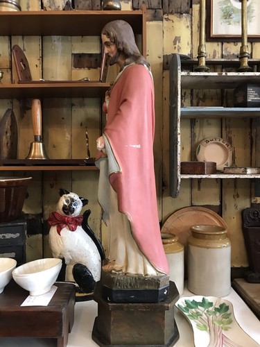 Early 20th Century Hand Painted Plaster Sacred Heart Of Jesus Figure/Statue 70cm - 第 17/17 張圖片
