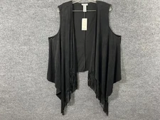 Catherines 0X Vest Women Black Suede Like Front with Fringe Unique