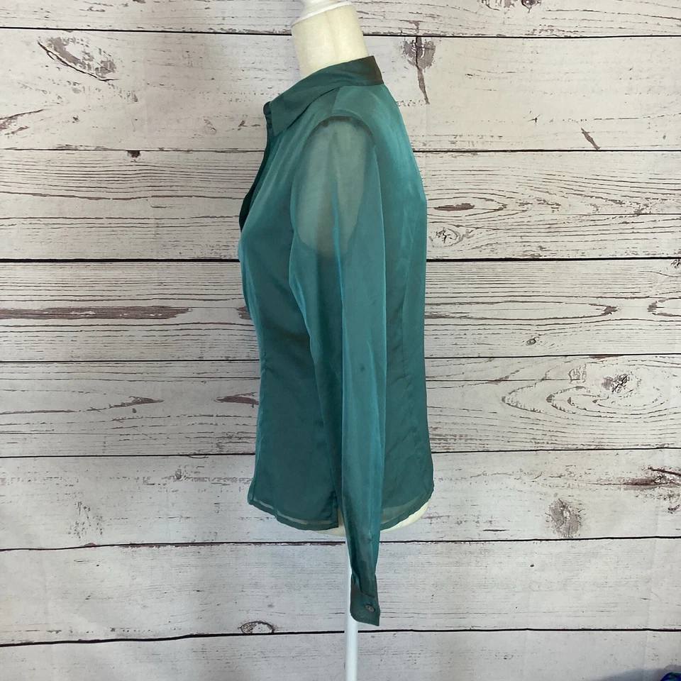 Blusa Finity Studio para mujer talla 6 seda azul pavo real manga larga transparente de colección Foto 2 de 4