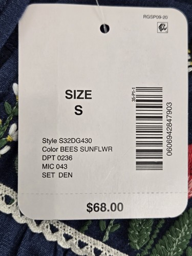 NEW Go Softly Small S Zip Patio Dress Denim Bees Sunflower - Picture 7 of 7