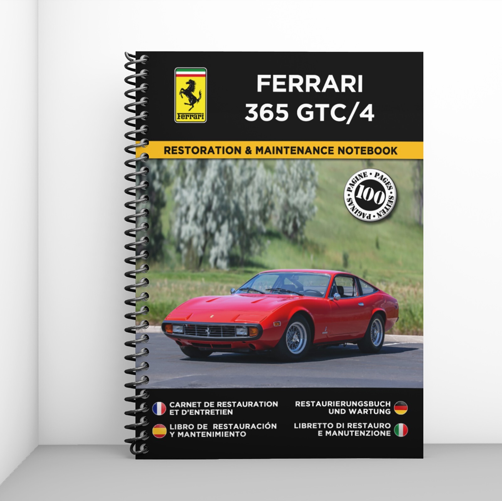 Ferrari 365 GTC/4 carnet de restauration en cuir pour véhicule de prestige