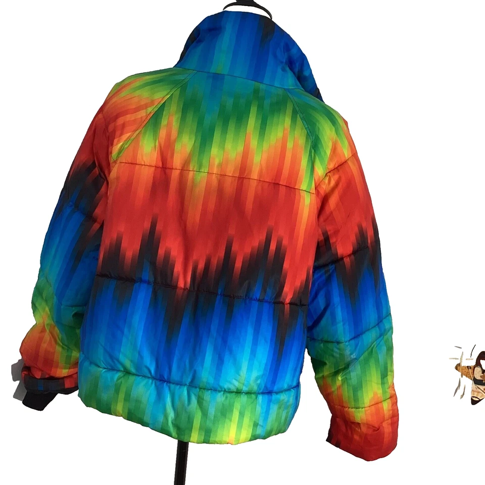 TOPSHOP 绗缝 PUFFER 滑雪运动夹克 彩虹 TIY DIE 尺码 8 轻便 — 第 3/4 张图片
