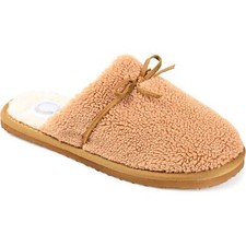 Journee Collection Women Scuff Slippers Melodie Size US 7M Tan Brown Faux Fur