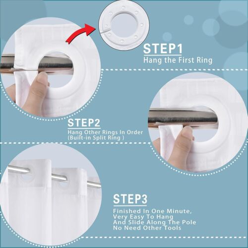 All-Season Light-Filtering Shower Curtain Set with Easy Install Flex-On Rings - Picture 5 of 9