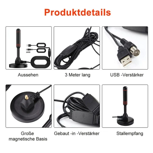 Digital TV DVB-T2 Antenne mit Verstärker HD 4K 1080P TV Zimmerantenne VHF/UHF DE - Bild 11 von 12