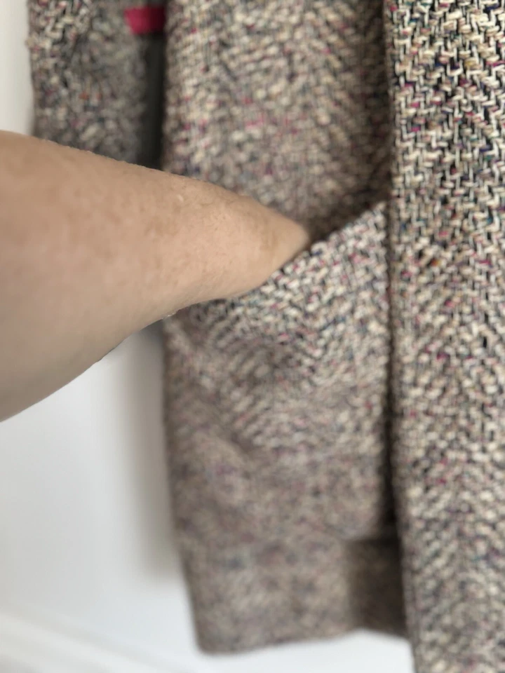 Blazer abierto Doncaster tejido de seda para mujer talla pequeña Chevron Academia Preppy Foto 3 de 4