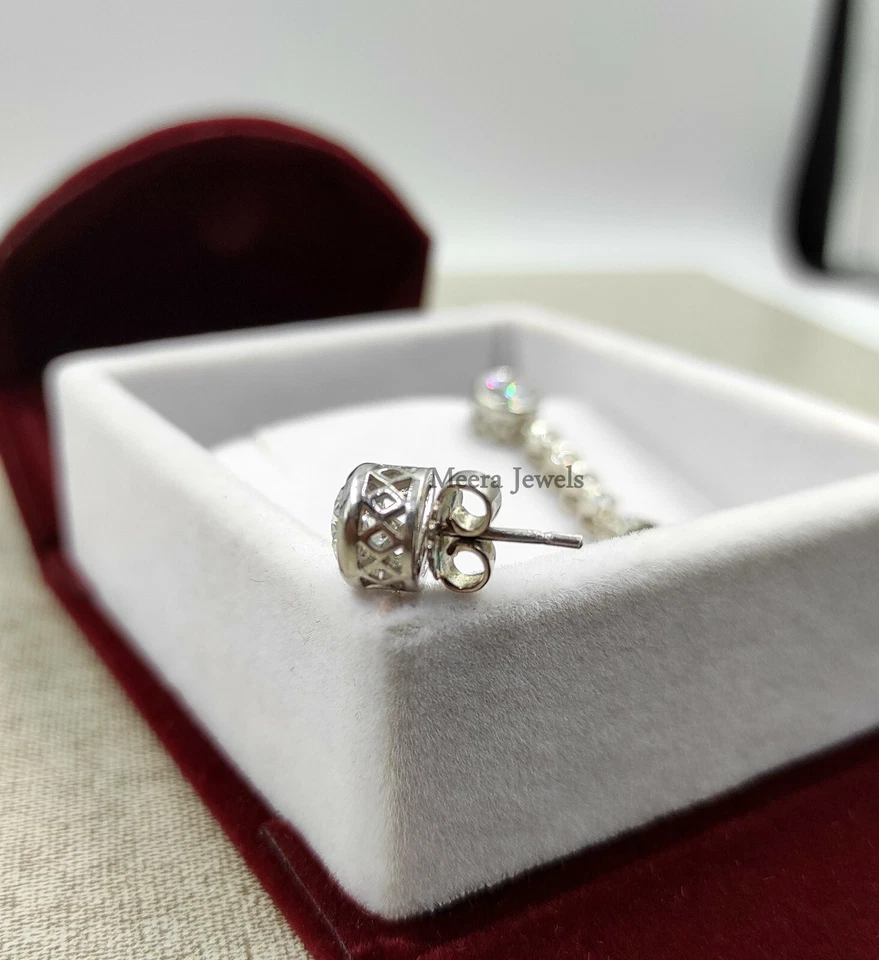 Pendiente hecho a mano estilo Art Deco lágrima 18,21 quilates verde esmeralda y circonita cúbica blanca transparente Foto 4 de 4