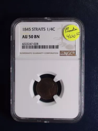 1845 Straits Settlement One Quarter Cent NGC AU50 BN 1/4C Coin PRICED TO SELL!