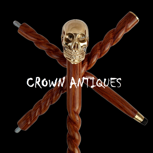 Wooden Walking Stick Brass Skull Gothic Handle Walking Cane For Men Women Gift - Picture 4 of 6