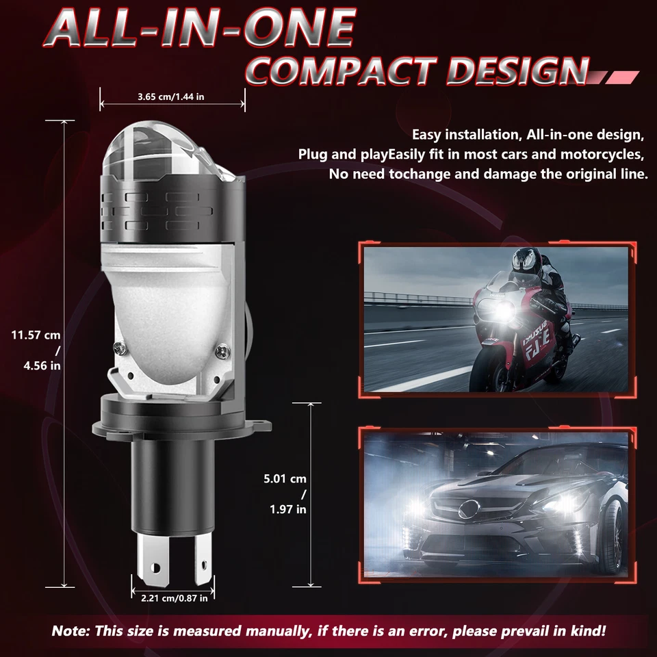 2Pcs H4/HB2 9003 160W Bi-LED Projector Lens Hi/Lo Motorcycle LED Headlight Bulbs - Image 3 of 4
