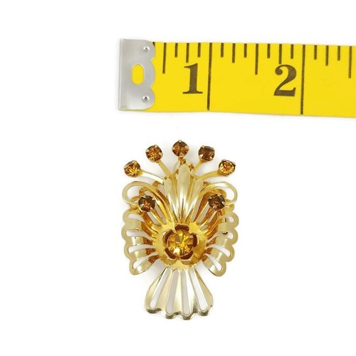 Vintage Brooch Pendant Amber Yellow Rhinestones Butterfly Bird Gold Tone - Picture 5 of 6