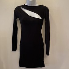 Prettylittlething Size 4 Black Bodycon long sleeve Dress/Cut out front