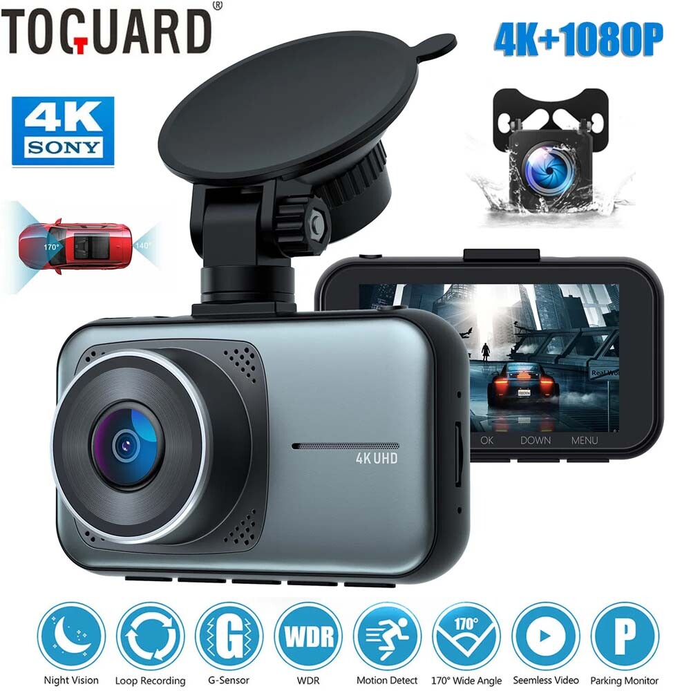 TOGUARD Dual 4K Dash Cam with Night Vision for Front and Rear Recording