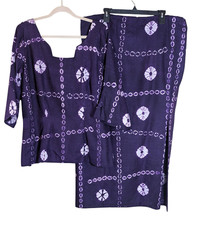 Custom Made 2-Piece Purple Boho Batik Skirt  Blouse Set   Size 2X Adjustable 
