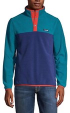 Lands' End Mens Snap Neck Fleece Pullover Navy/dark Peacock Colorblock...