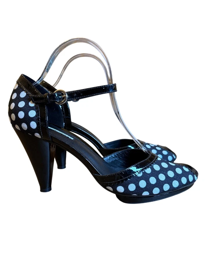 Via Spiga Papa Polka Dot Peep Toe Heels Size 9.5 Retro Rockabilly Shoes Black... - Image 2 of 4