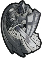 Silver Knight Crusader Sword Helmet Shield 12 Inch Back Patch IV6364 LD1