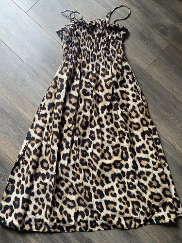 H&M Leopard Dress Cotton Bandeau Shrinked Top Midi L 14 - Picture 3 of 10