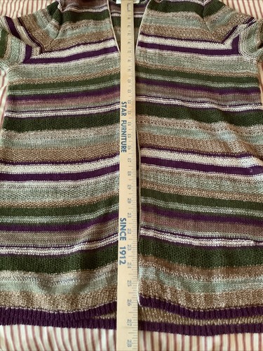 Coldwater Creek Open Cardigan L 14 Linen Blend Knit Stripes Metallic Stitch - Picture 7 of 11