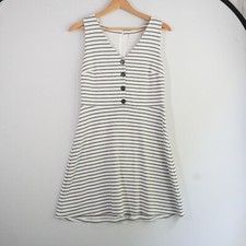 LOFT Striped Button Front Dress Sleeveless Casual Career White Black Size S