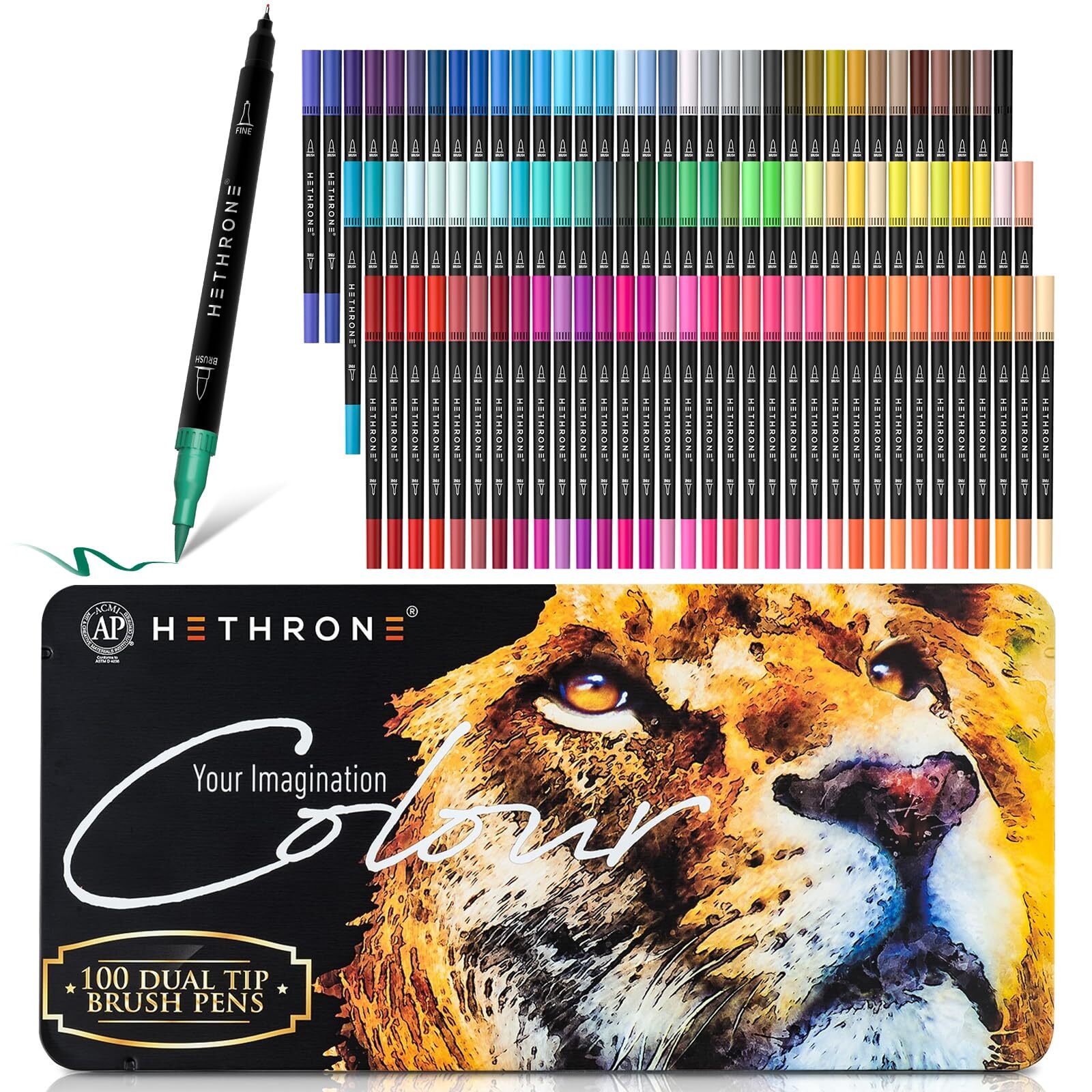 Markers for Adult Coloring - 100 Colors Dual Tip Brush Pens Art Markers Set, ...-image