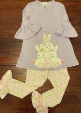 Bonnie Jean Embroidered Easter Bunny 2 Piece Outfit, Ruffles, Spring, Girls 6X